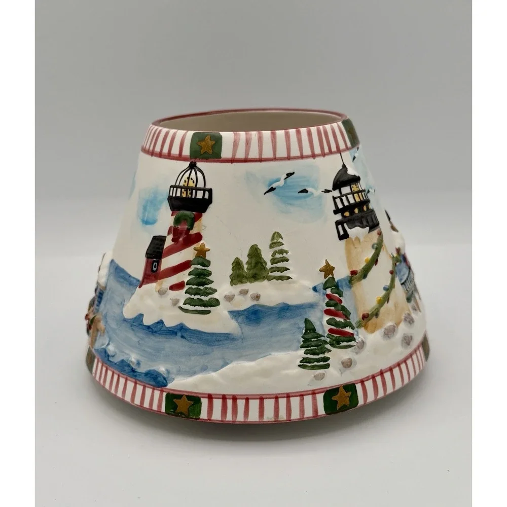Yankee Candle Large Jar Topper Shade Lighthouse Ocean Christmas Holiday Decor